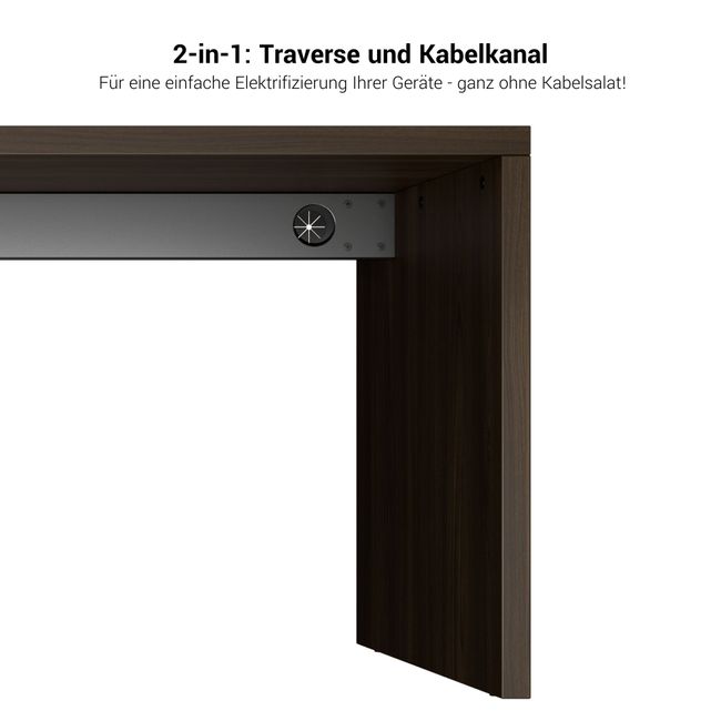 BRALCO SILE Schreibtisch mit Anbautisch | 1800 - 2000 mm, Winkelschreibtisch, Kabelkanal, Wangengestell, Schwarz