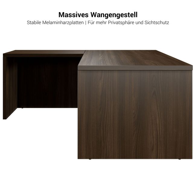 BRALCO SILE Schreibtisch mit Anbautisch | 1800 - 2000 mm, Winkelschreibtisch, Kabelkanal, Wangengestell, Schwarz