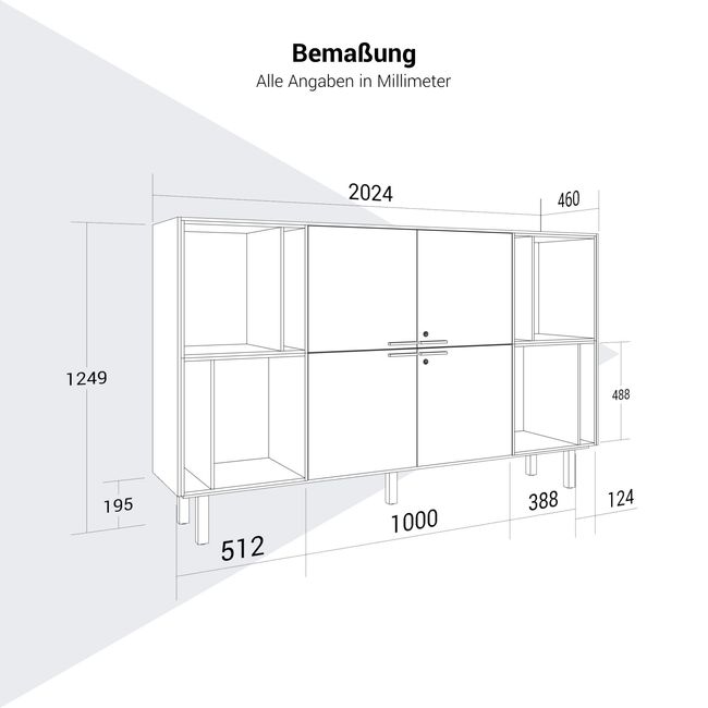 BRALCO SILE Highboard | 2 OH, 2025 x 1250 mm, Eiche BRALCO SILE Highboard | 2 OH, 2025 x 1250 mm, Eiche