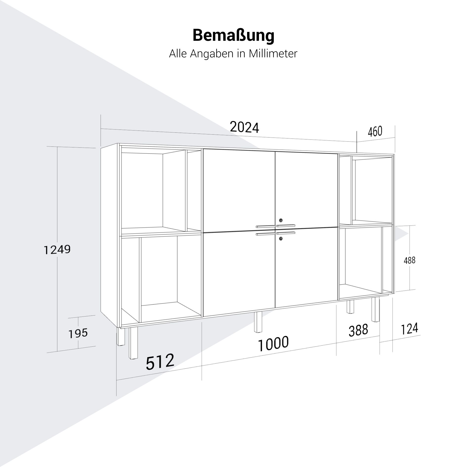 Bralco SILE Highboard | 2 oh, 2025 x 1250 mm, noix - 10 Main Image