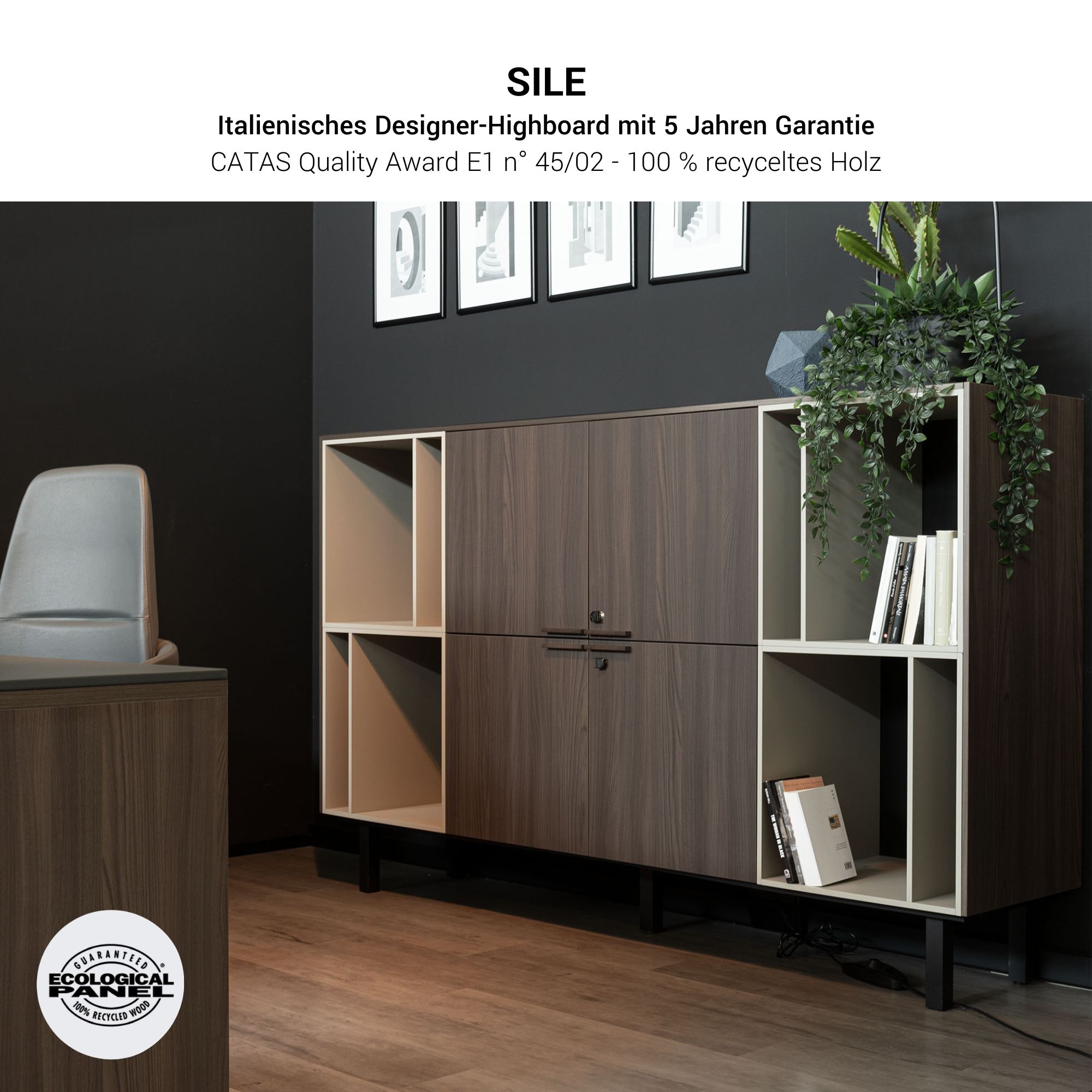 BRALCO SILE highboard | 2 OH, 2025 x 1250 mm, black - 6 Main Image