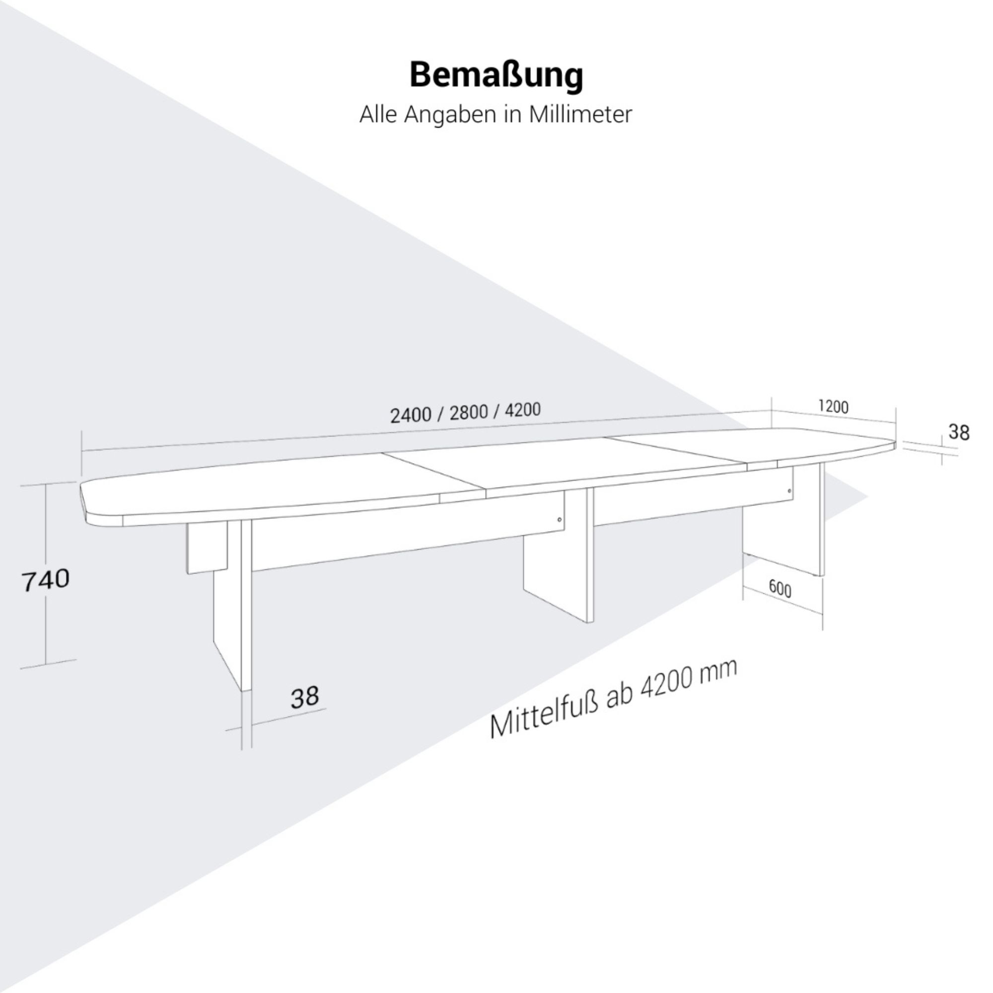 BRALCO SILE Konferenztisch | Bootsform, 2400 - 4200 mm (6 - 16 Personen), Kabelschacht optional, Eiche - 8 Main Image