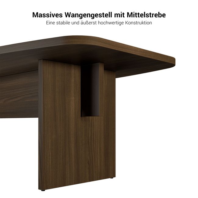 BRALCO SILE Konferenztisch | Bootsform, 2400 - 4200 mm (6 - 16 Personen), Kabelschacht optional, Nussbaum
