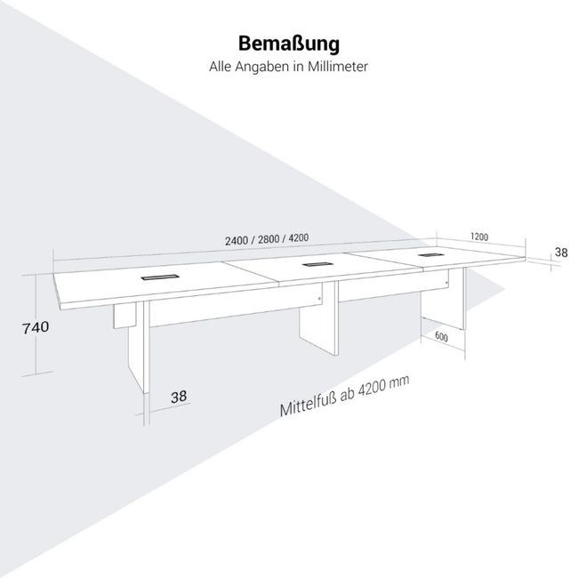 BRALCO SILE Konferenztisch | 2400 - 4200 mm (6 - 16 Personen), elektrifiziert, Eiche BRALCO SILE Konferenztisch | 2400 - 4200 mm (6 - 16 Personen), elektrifiziert, Eiche