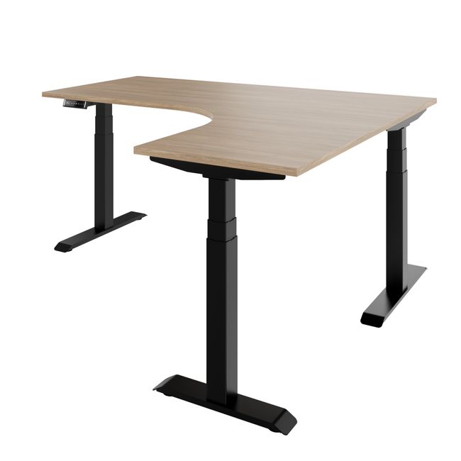 TELDRA Pro, 3-Motoren-Winkelschreibtisch | 1800 x 1600 mm, elektrisch höhenverstellbar, Bernsteineiche