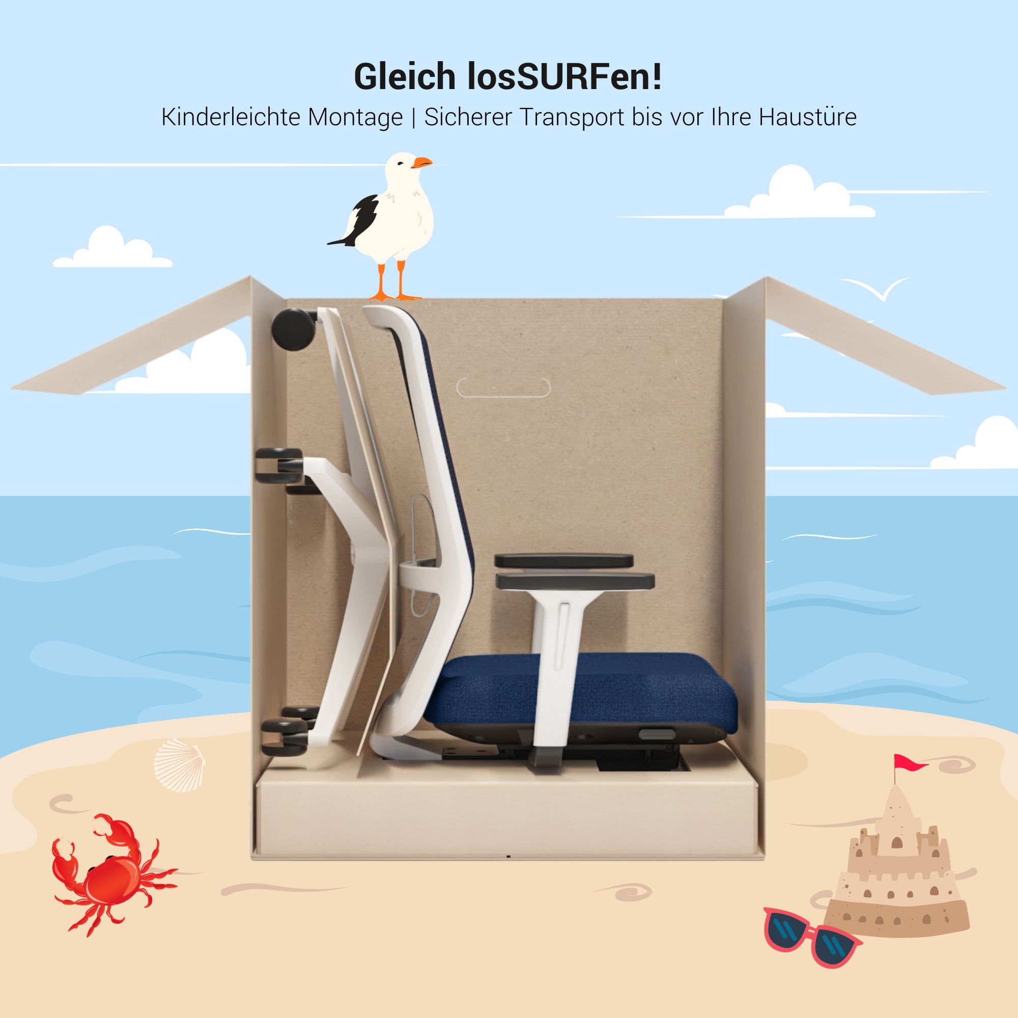 SURF office swivel chair | Synchronous mechanism, 3D armrests, sky blue / azure blue - 19 Main Image