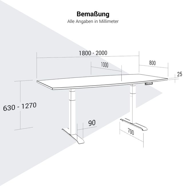 DRIVE 2-Motoren-Konferenztisch | Bootsform, 1800 - 2000 mm (6 - 8 Personen), elektrisch höhenverstellbar, Perlgrau
