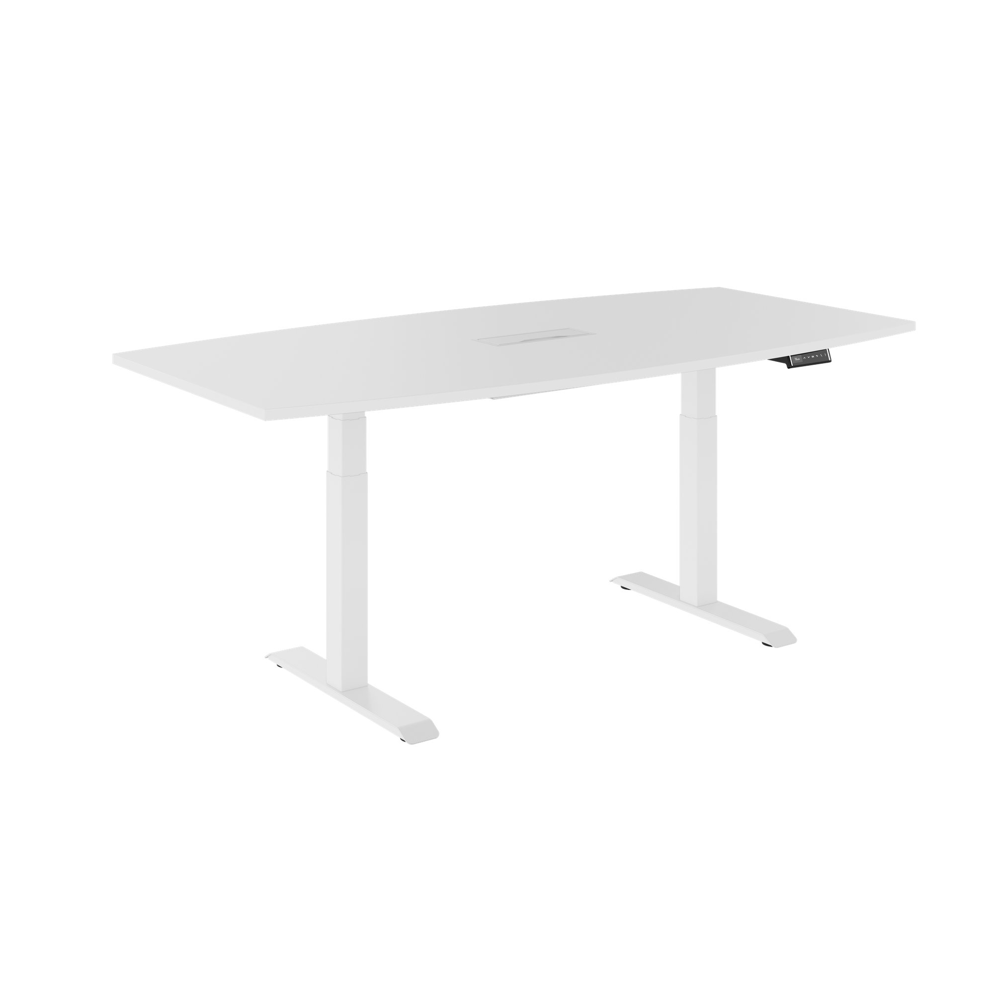 DRIVE 2 motor conference table | Boat shape, 1800 - 2400 mm (6 - 10 people), electrically height adjustable, cable flap optional, white - 1 Main Image