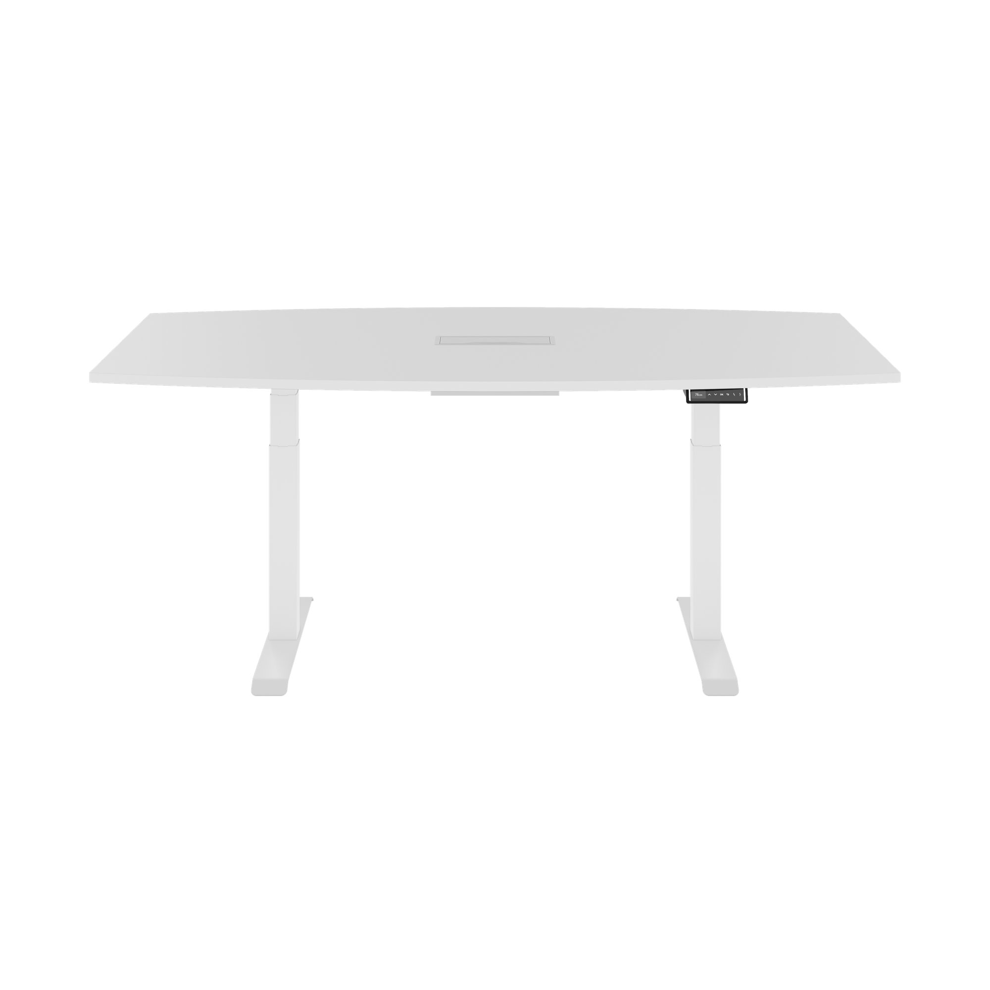 DRIVE 2 motor conference table | Boat shape, 1800 - 2400 mm (6 - 10 people), electrically height adjustable, cable flap optional, white - 3 Main Image