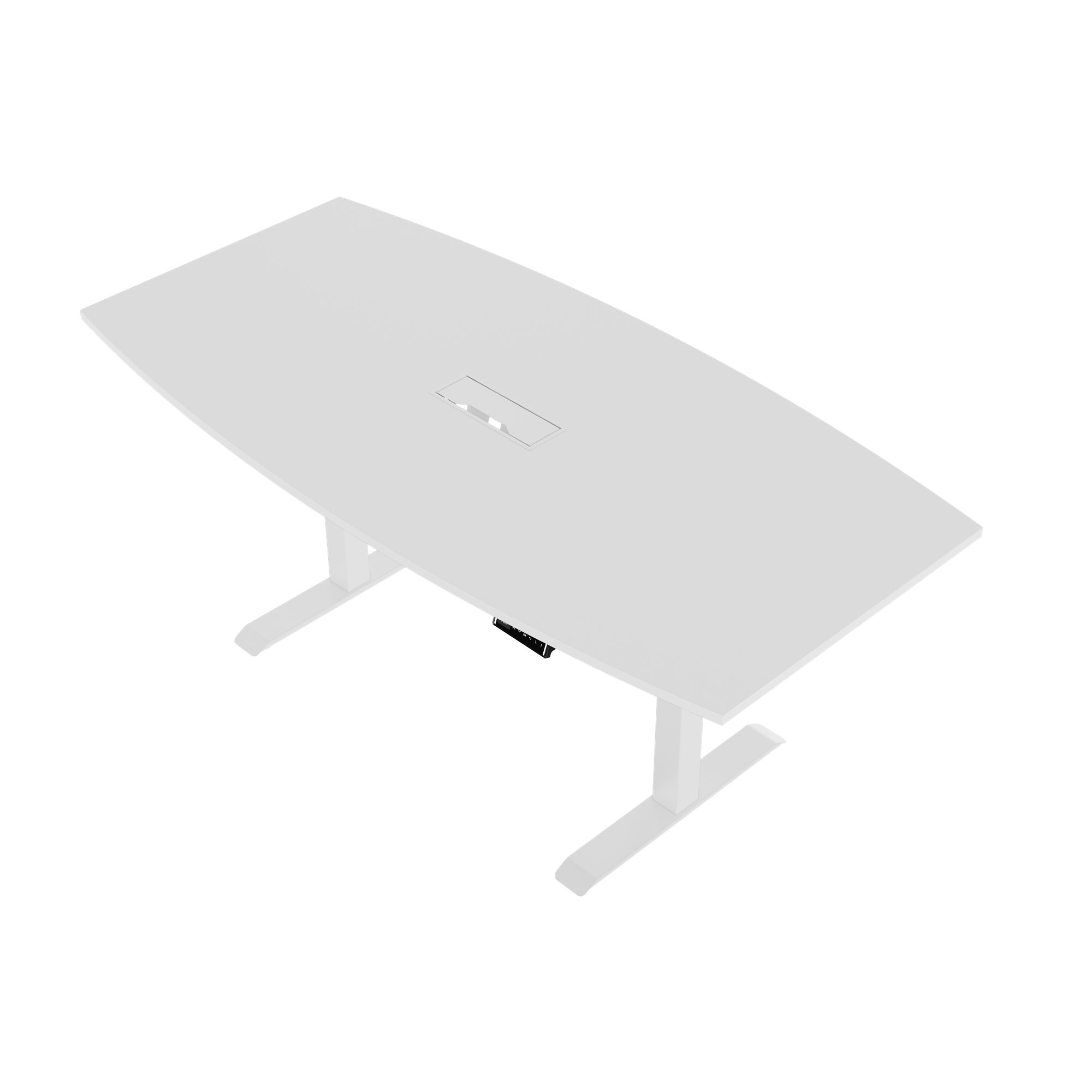 DRIVE 2 motor conference table | Boat shape, 1800 - 2400 mm (6 - 10 people), electrically height adjustable, cable flap optional, white - 4 Main Image