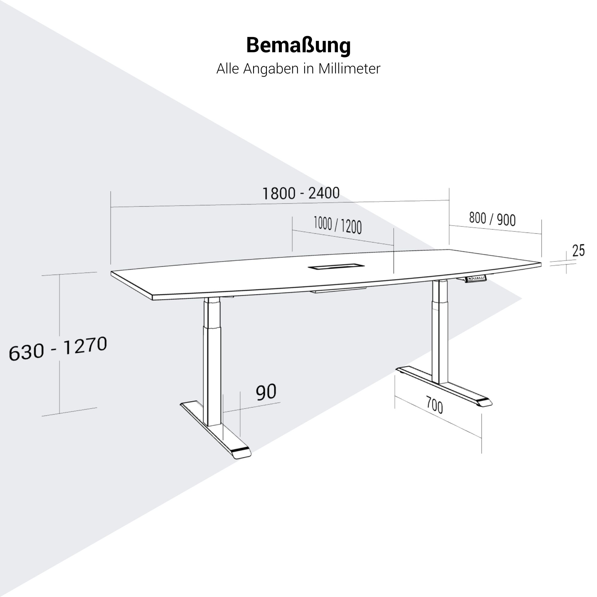 DRIVE 2 motor conference table | Boat shape, 1800 - 2400 mm (6 - 10 people), electrically height adjustable, cable flap optional, white - 14 Main Image