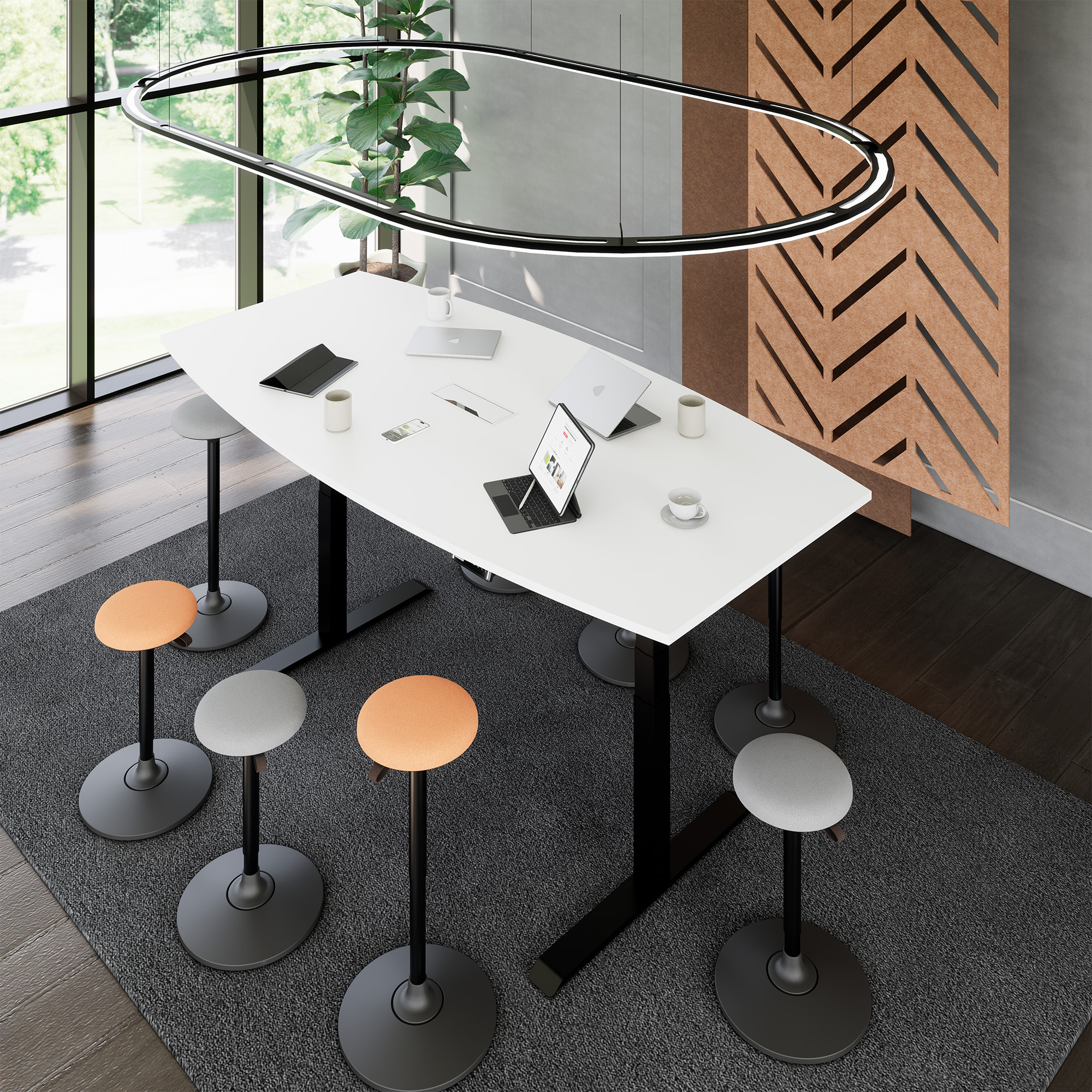 DRIVE 2-Motoren-Konferenztisch | Bootsform, 1800 - 2400 mm (6 - 10 Personen), elektrisch höhenverstellbar, Kabelklappe optional, Weiß - 16 Main Image