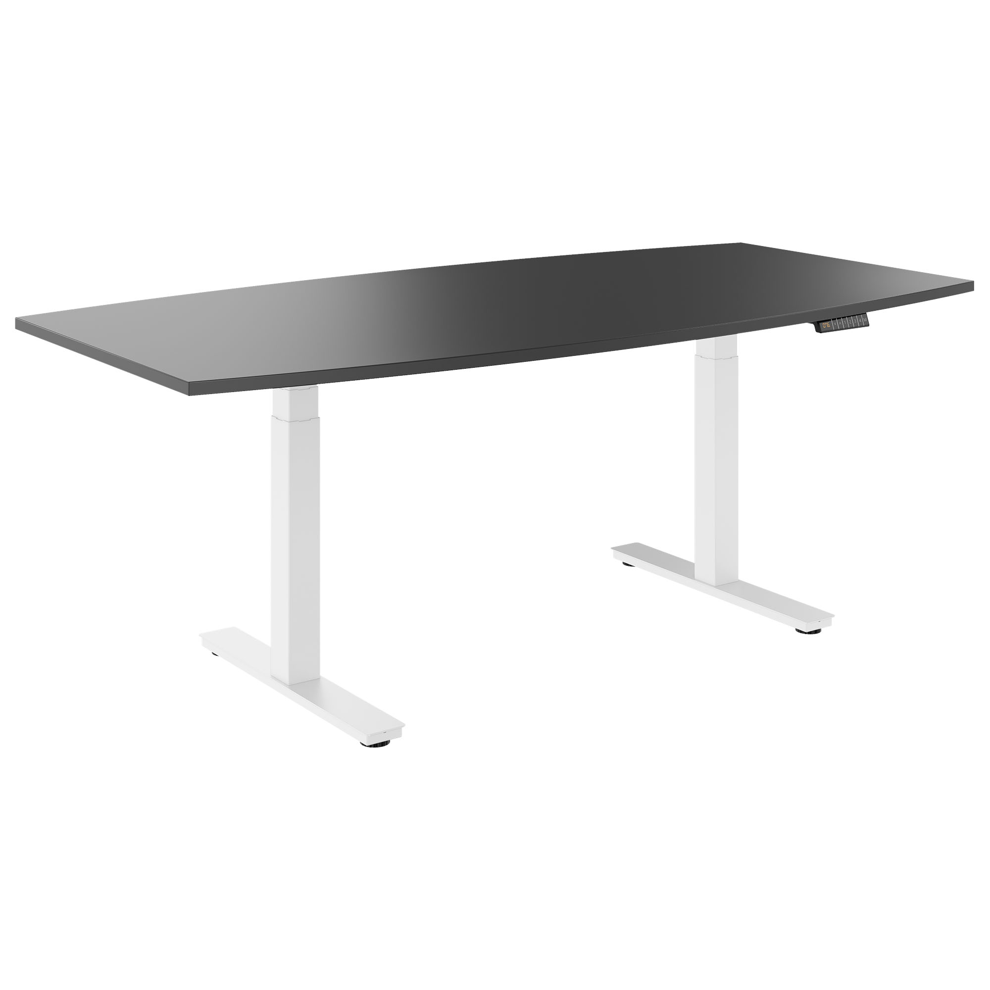 DRIVE 2 motor conference table | Boat shape, 1800 - 2400 mm (6 - 10 people), electrically height adjustable, cable flap optional, anthracite - 1 Main Image