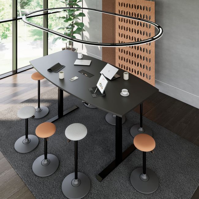 DRIVE 2-Motoren-Konferenztisch | Bootsform, 1800 - 2400 mm (6 - 10 Personen), elektrisch höhenverstellbar, Kabelklappe optional, Anthrazit