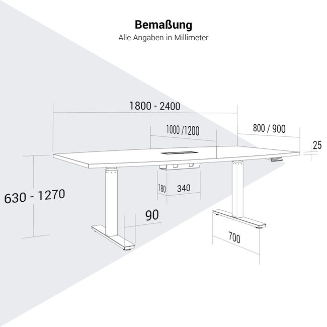 DRIVE 2-Motoren-Konferenztisch | Bootsform, 1800 - 2400 mm (6 - 10 Personen), elektrisch höhenverstellbar, Kabelklappe optional, Anthrazit