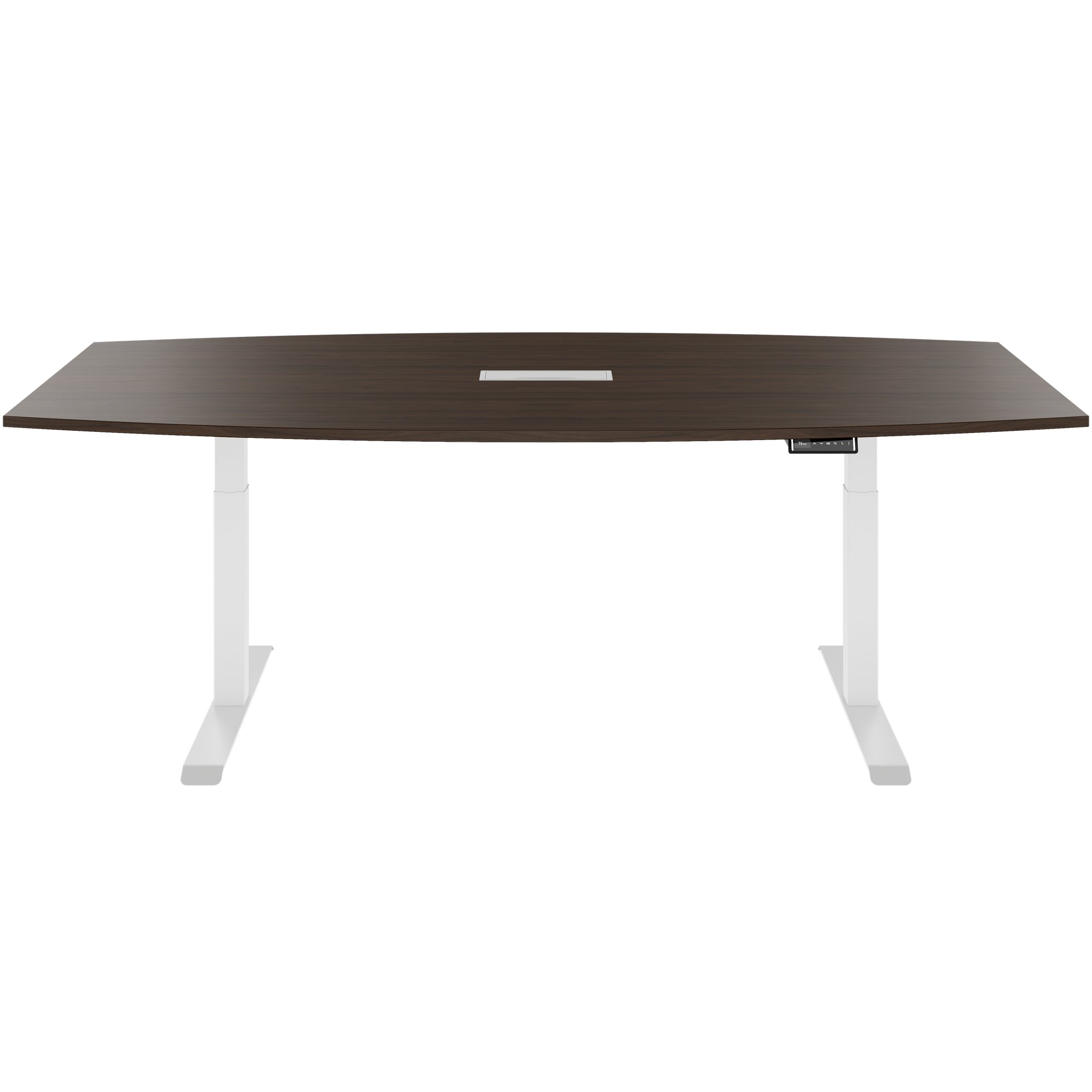 DRIVE 2 motor conference table | Boat shape, 1800 - 2400 mm (6 - 10 people), electrically height adjustable, cable flap optional, walnut - 2 Main Image