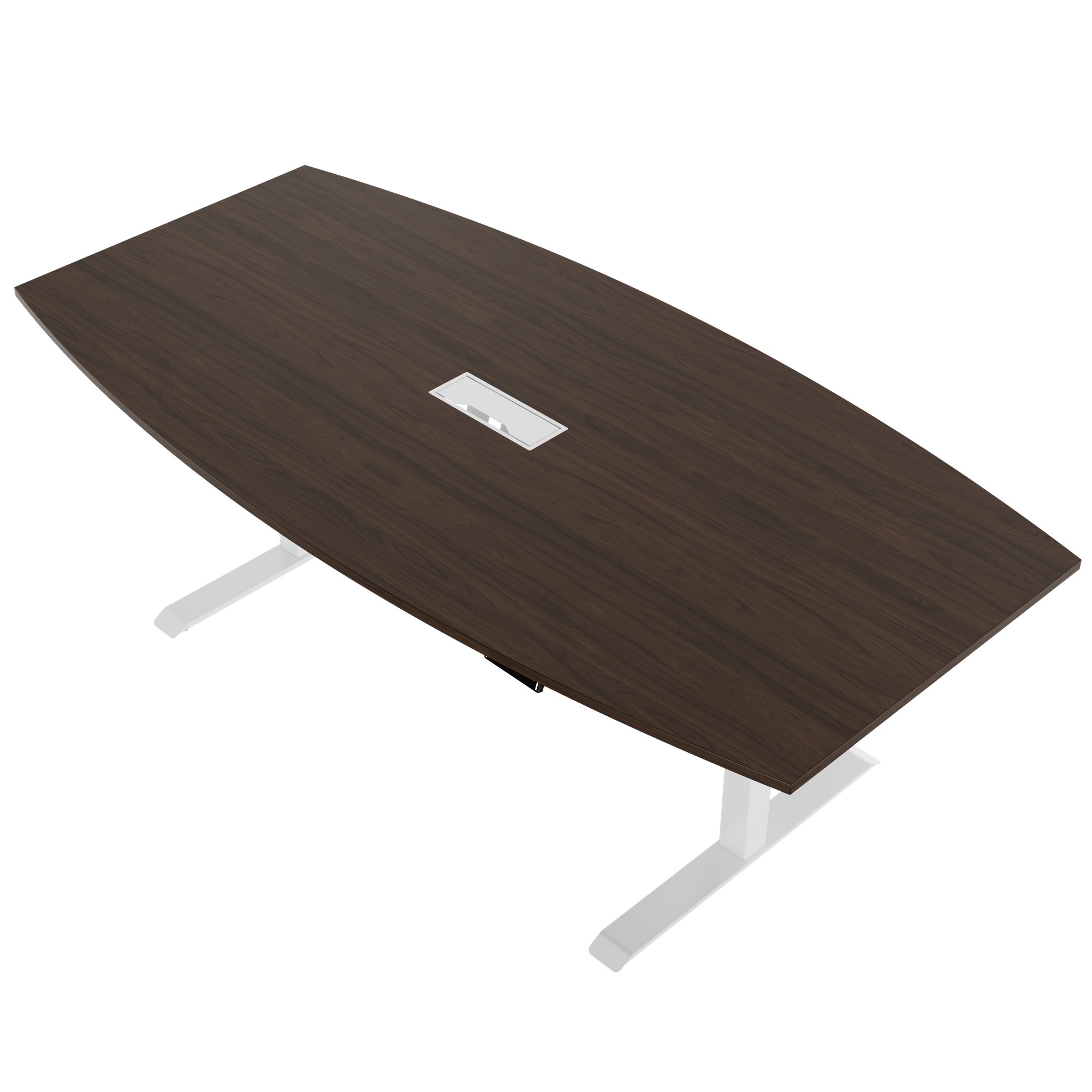 DRIVE 2 motor conference table | Boat shape, 1800 - 2400 mm (6 - 10 people), electrically height adjustable, cable flap optional, walnut - 3 Main Image