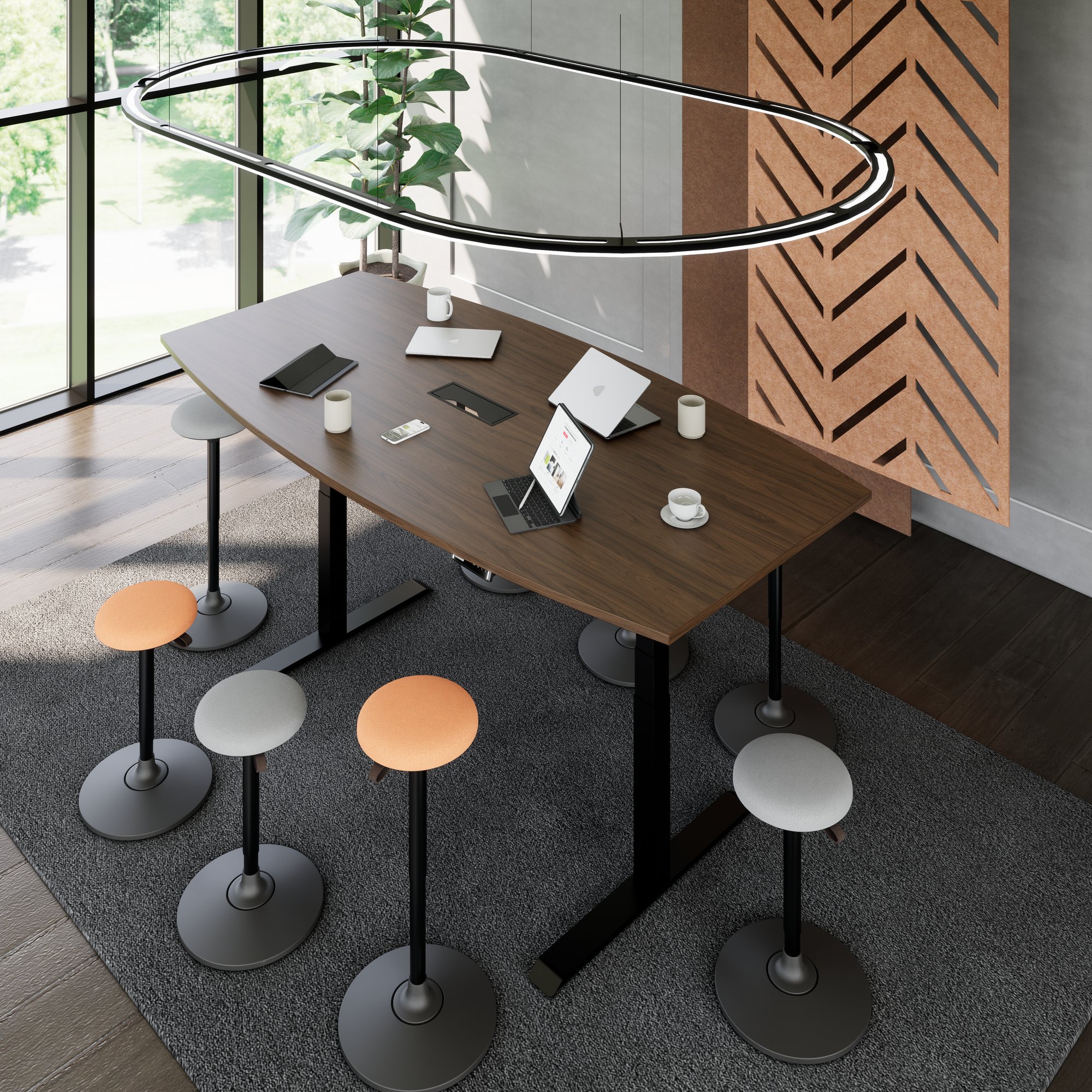 DRIVE 2-Motoren-Konferenztisch | Bootsform, 1800 - 2400 mm (6 - 10 Personen), elektrisch höhenverstellbar, Kabelklappe optional, Nussbaum - 12 Main Image