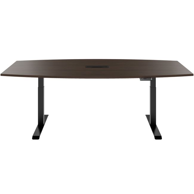 DRIVE 2-Motoren-Konferenztisch | Bootsform, 1800 - 2400 mm (6 - 10 Personen), elektrisch höhenverstellbar, Kabelklappe optional, Nussbaum
