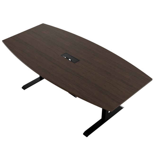 DRIVE 2-Motoren-Konferenztisch | Bootsform, 1800 - 2400 mm (6 - 10 Personen), elektrisch höhenverstellbar, Kabelklappe optional, Nussbaum