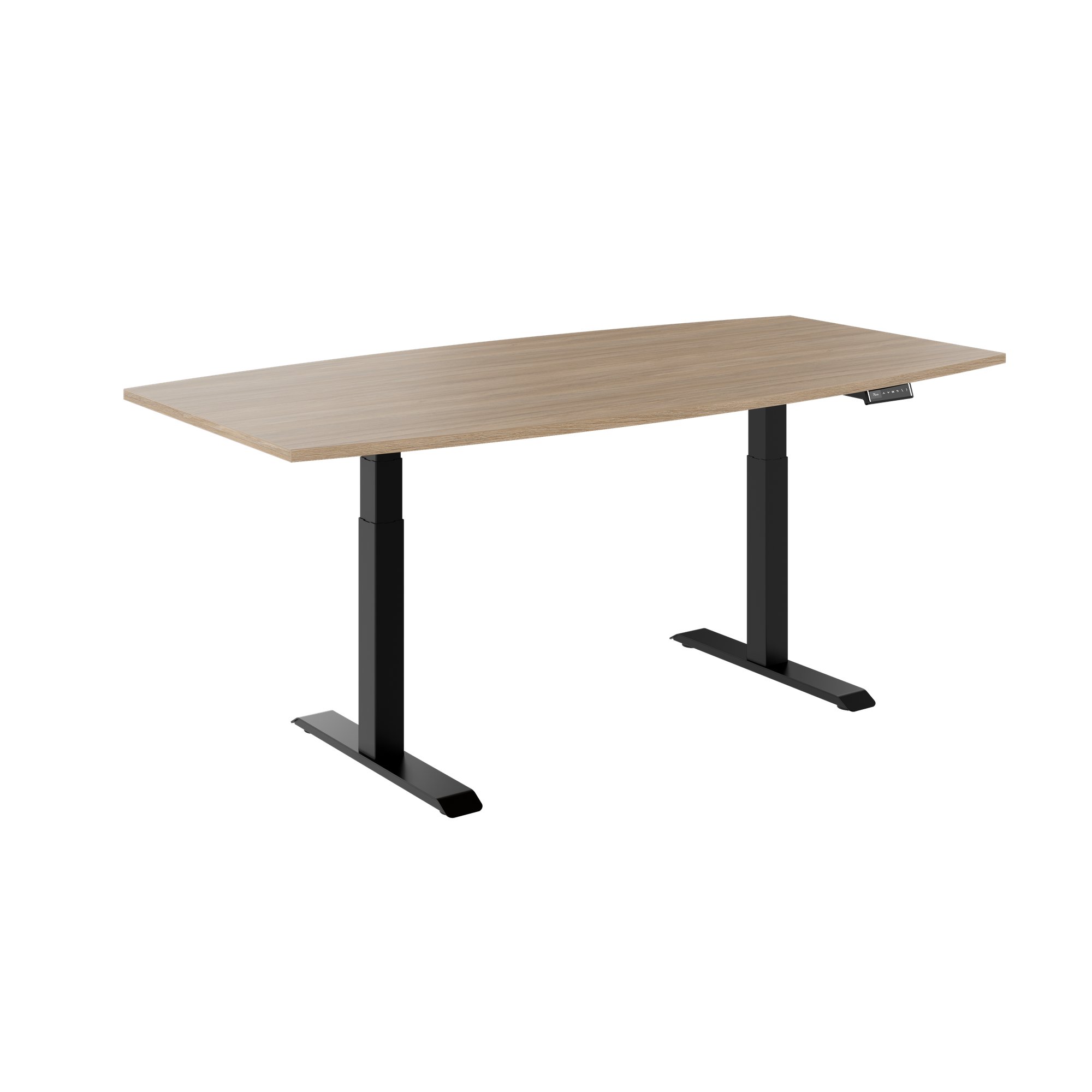DRIVE 2 motor conference table | Boat shape, 1800 - 2400 mm (6 - 10 people), electrically height adjustable, cable flap optional, amber oak - 1 Main Image
