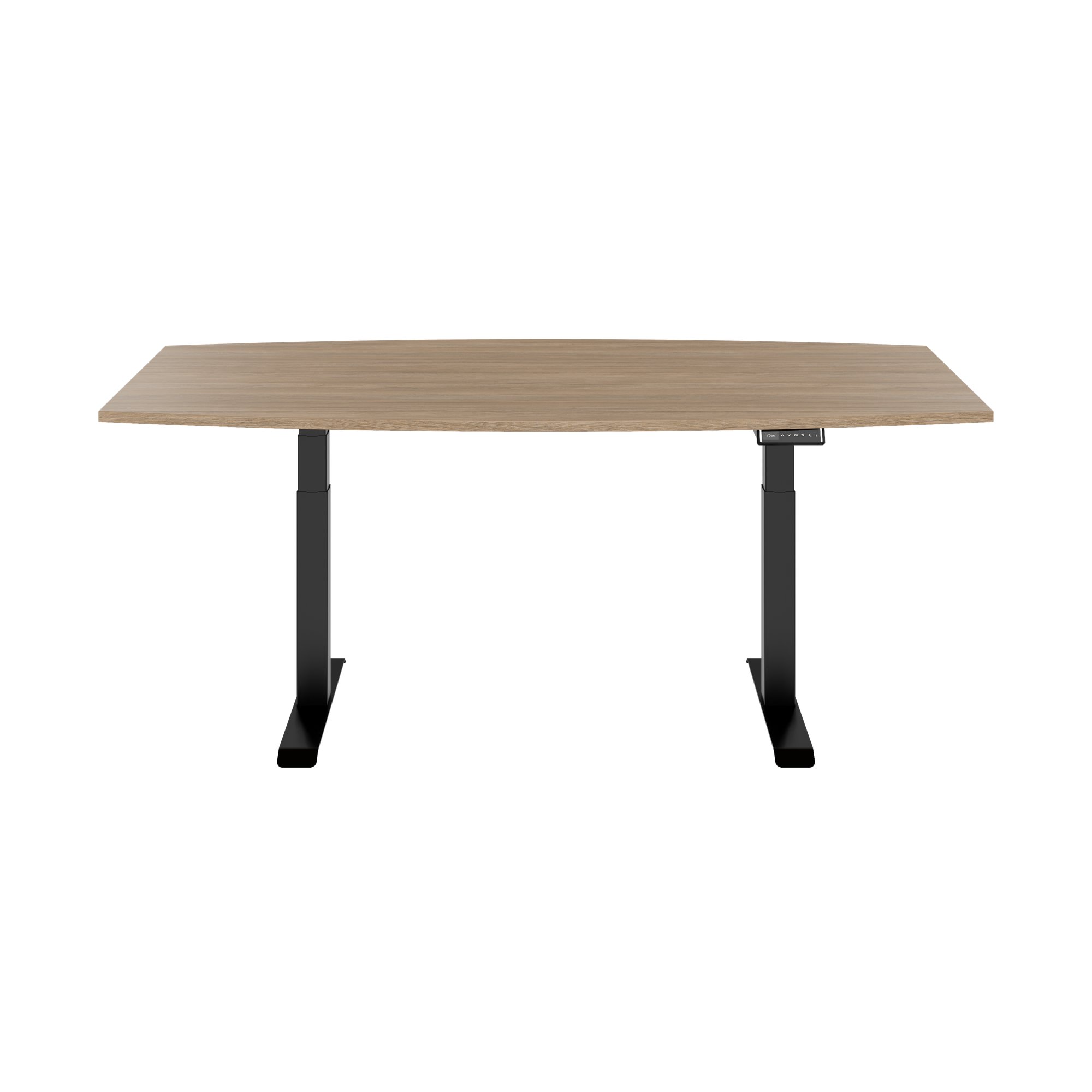 DRIVE 2 motor conference table | Boat shape, 1800 - 2400 mm (6 - 10 people), electrically height adjustable, cable flap optional, amber oak - 2 Main Image