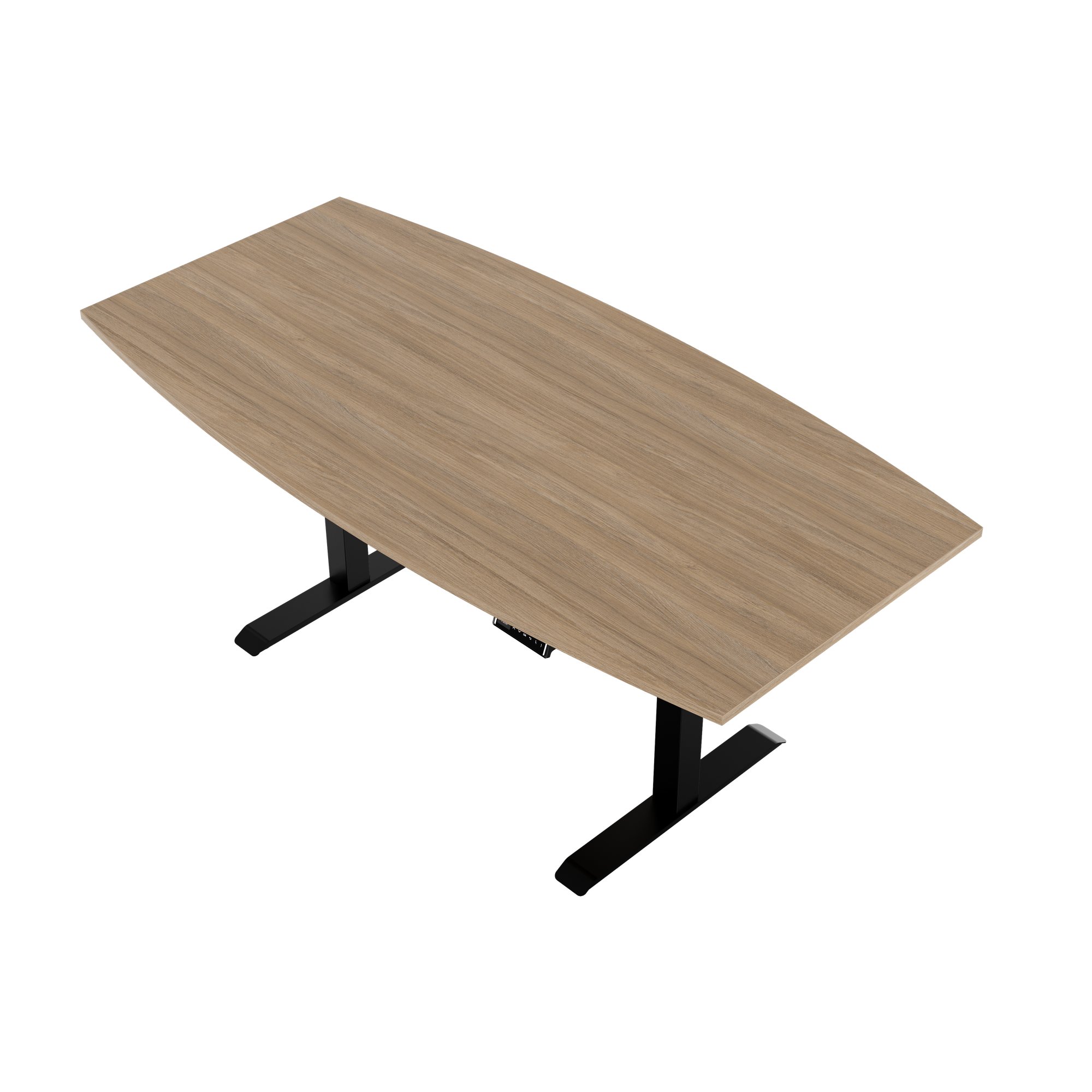 DRIVE 2 motor conference table | Boat shape, 1800 - 2400 mm (6 - 10 people), electrically height adjustable, cable flap optional, amber oak - 3 Main Image
