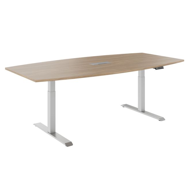DRIVE 2-Motoren-Konferenztisch | Bootsform, 1800 - 2400 mm (6 - 10 Personen), elektrisch höhenverstellbar, Kabelklappe optional, Bernsteineiche - 1 Main Image