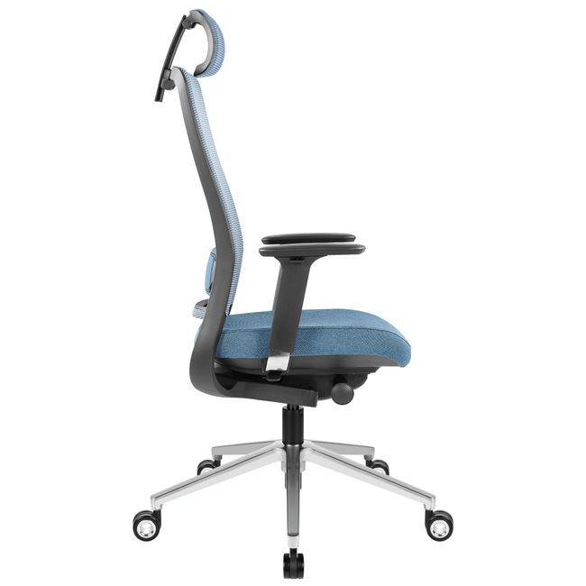 FILO 2.0 Bürodrehstuhl mit Kopfstütze | Lordosenstütze, Netzrücken, Blau