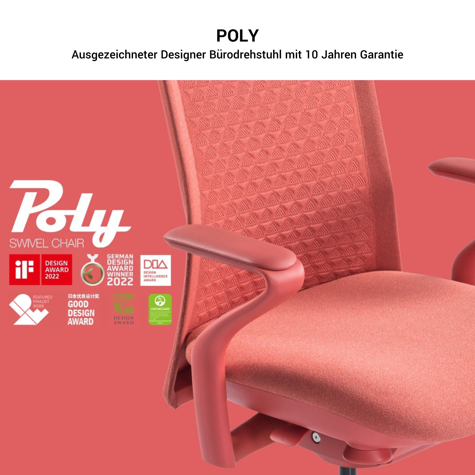 POLY Sedia oscillante per ufficio | Sedia girevole premium, copertura traspirante 3D, supporto lordosi, nero - 10 Main Image
