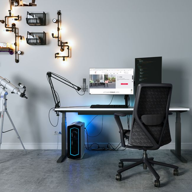 POLY Bürodrehstuhl | Premium-Drehstuhl, atmungsaktiver 3D-Knit-Bezug, Lordosenstütze, Schwarz