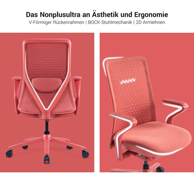 POLY Bürodrehstuhl | Premium-Drehstuhl Lordosenstütze, atmungsaktiver 3D-Knit-Bezug, Hellgrau