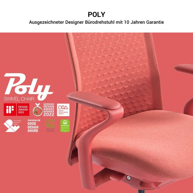 POLY Bürodrehstuhl | Premium-Drehstuhl Lordosenstütze, atmungsaktiver 3D-Knit-Bezug, Hellgrau