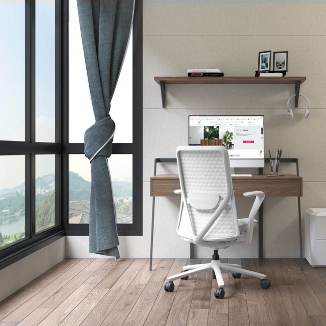 POLY Bürodrehstuhl | Premium-Drehstuhl, atmungsaktiver 3D-Knit-Bezug, Lordosenstütze, Coral