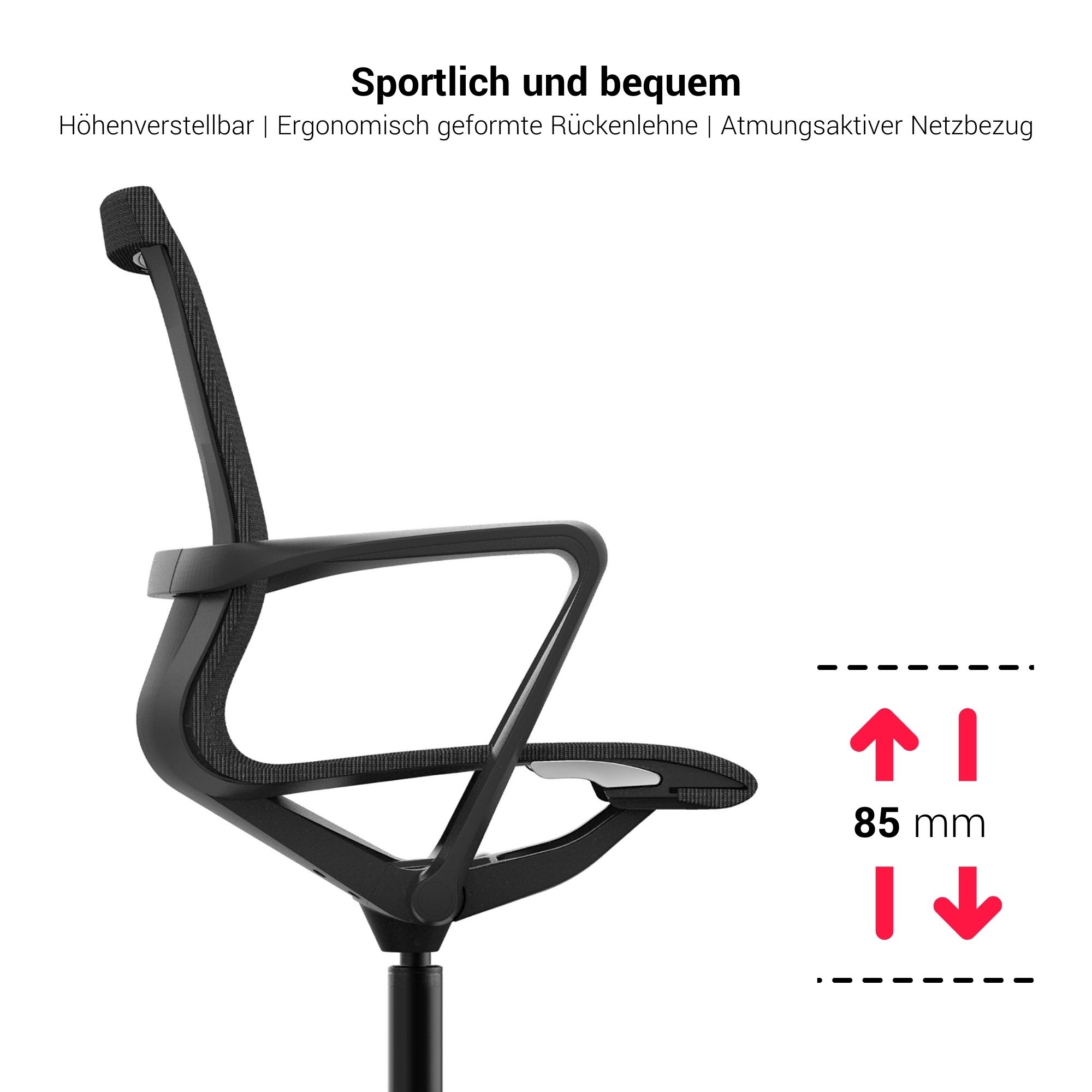 PROV-1 conference chair | Breathable mesh back, height adjustable, black - 7 Main Image