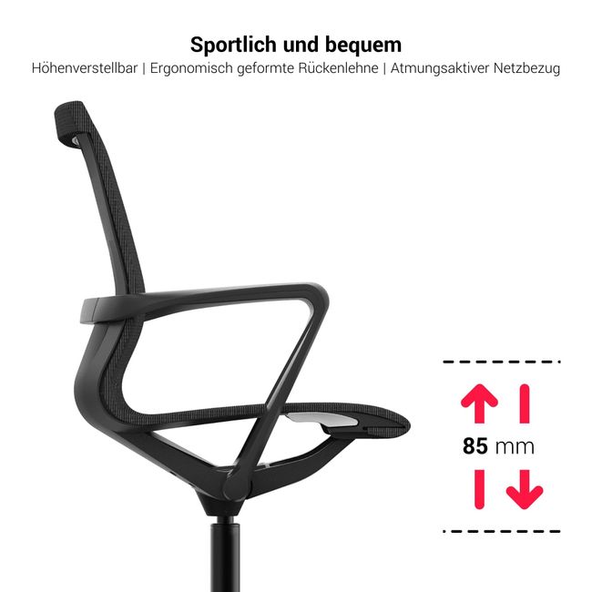 PROV-1 Konferenzstuhl | Atmungsaktiver Netzrücken, höhenverstellbar, Schwarz PROV-1 Konferenzstuhl | Atmungsaktiver Netzrücken, höhenverstellbar, Schwarz