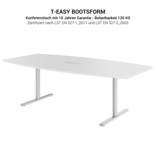 T-EASY Konferenztisch | Bootsform, 1800 - 2400 mm (6 - 10 Personen), Kabelklappe optional, Weiß T-EASY Konferenztisch | Bootsform, 1800 - 2400 mm (6 - 10 Personen), Kabelklappe optional, Weiß