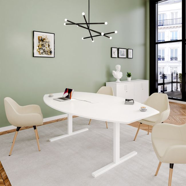 T-EASY Konferenztisch | Bootsform, 1800 - 2400 mm (6 - 10 Personen), Kabelklappe optional, Weiß T-EASY Konferenztisch | Bootsform, 1800 - 2400 mm (6 - 10 Personen), Kabelklappe optional, Weiß