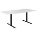 T-EASY conference table | boat shape, 1800 - 2400 mm (6 - 10 people), cable flap optional, white - 1 Thumbnail Image