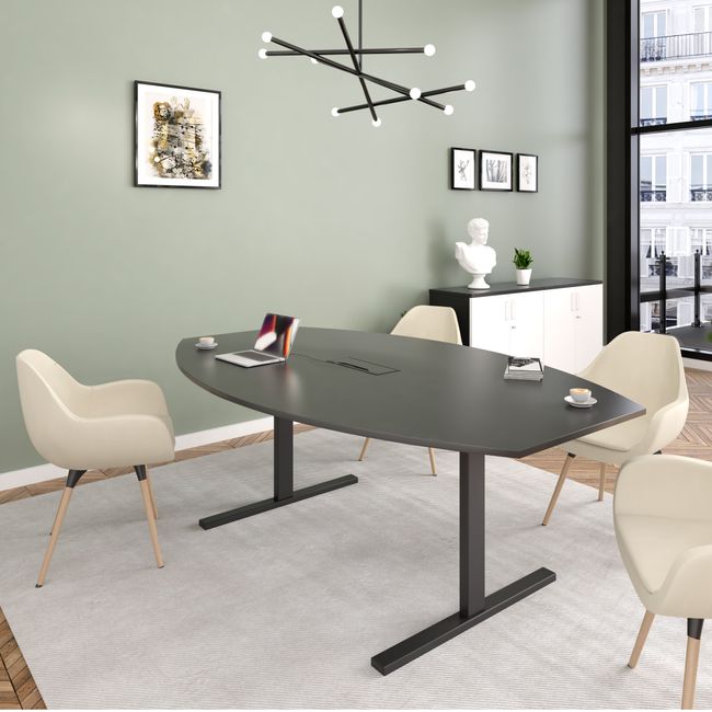 T-EASY Konferenztisch | Bootsform, 1800 - 2400 mm (6 - 10 Personen), Kabelklappe optional, Anthrazit T-EASY Konferenztisch | Bootsform, 1800 - 2400 mm (6 - 10 Personen), Kabelklappe optional, Anthrazit
