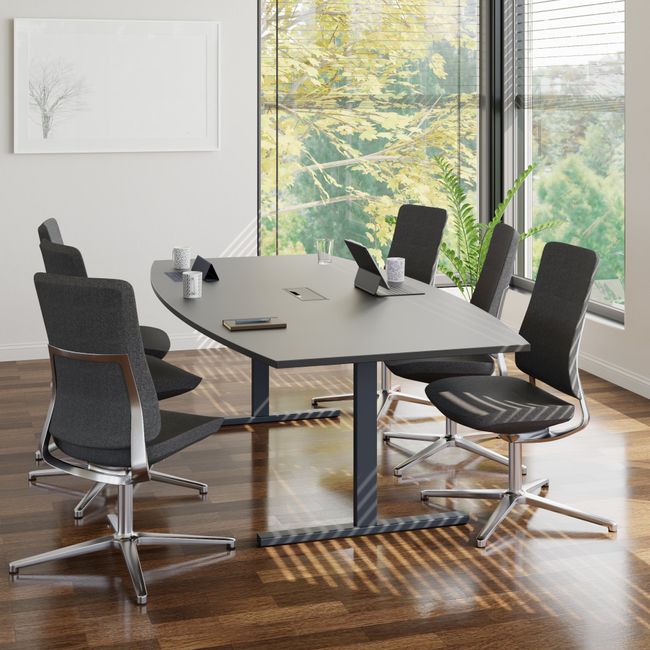T-EASY Konferenztisch | Bootsform, 1800 - 2400 mm (6 - 10 Personen), Kabelklappe optional, Anthrazit