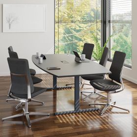 T-EASY Konferenztisch | Bootsform, 1800 - 2400 mm (6 - 10 Personen), Kabelklappe optional, Anthrazit