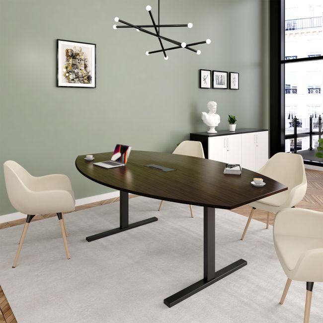 T-EASY Konferenztisch | Bootsform, 1800 - 2400 mm (6 - 10 Personen), Kabelklappe optional, Nussbaum T-EASY Konferenztisch | Bootsform, 1800 - 2400 mm (6 - 10 Personen), Kabelklappe optional, Nussbaum