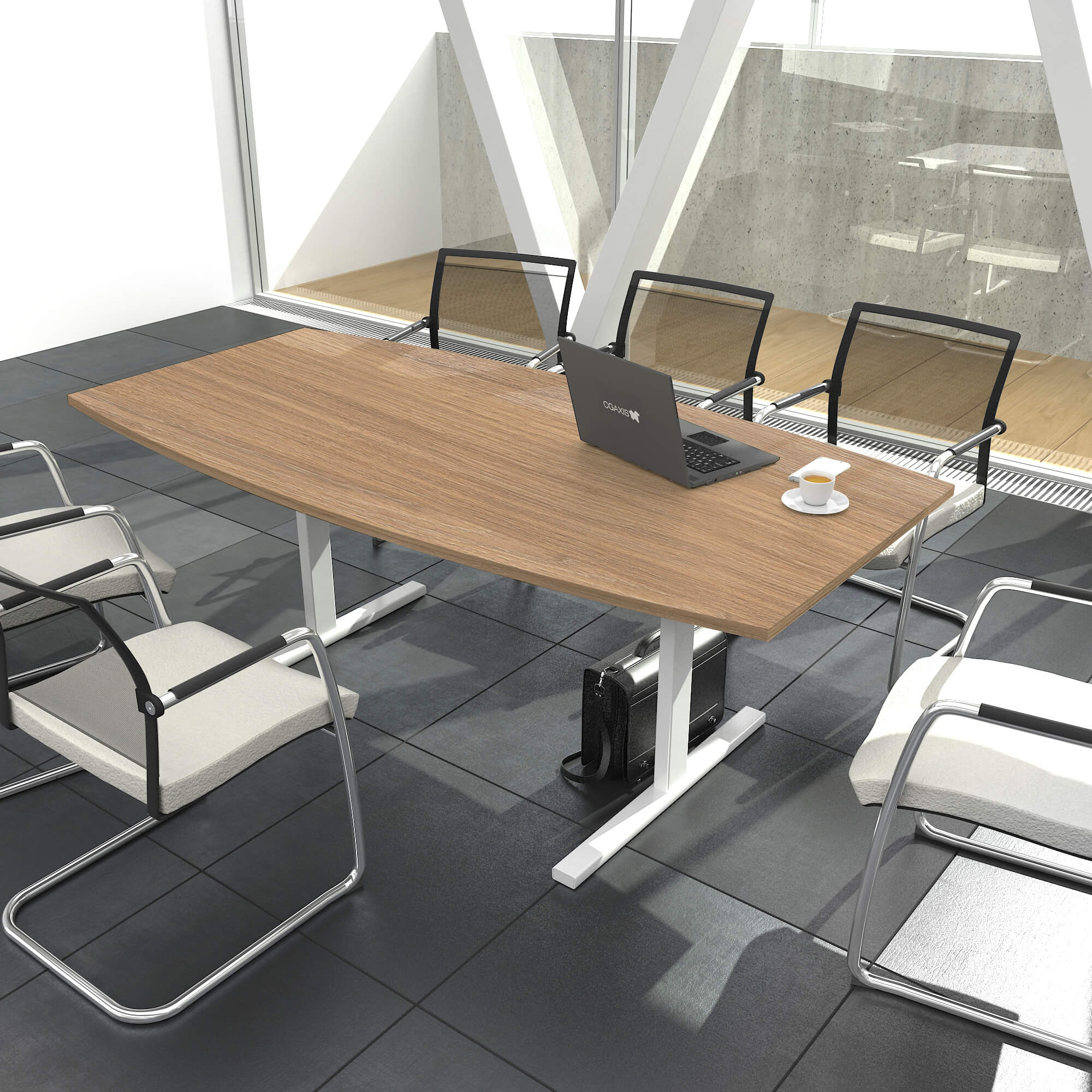T-EASY Konferenztisch | Bootsform, 1800 - 2400 mm (6 - 10 Personen), Kabelklappe optional, Bernsteineiche - 11 Main Image