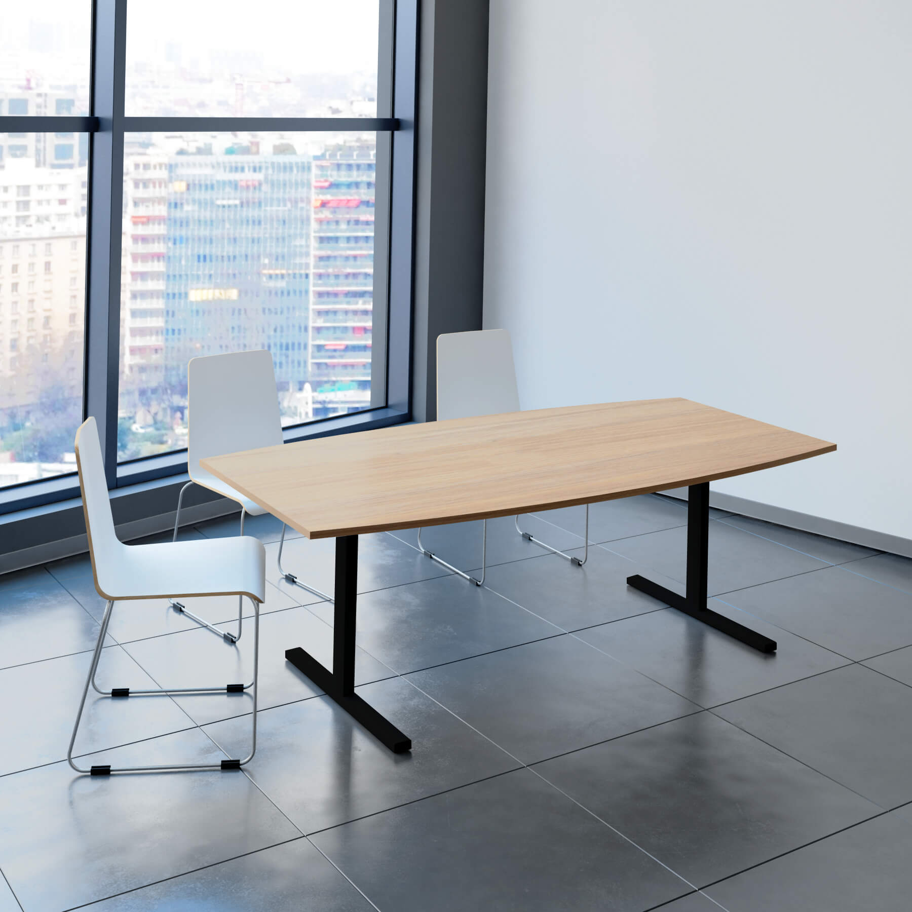 T-EASY Konferenztisch | Bootsform, 1800 - 2400 mm (6 - 10 Personen), Kabelklappe optional, Bernsteineiche - 1 Main Image