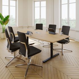 T-EASY Konferenztisch | Bootsform, 1800 - 2400 mm (6 - 10 Personen), Kabelklappe optional, Bernsteineiche