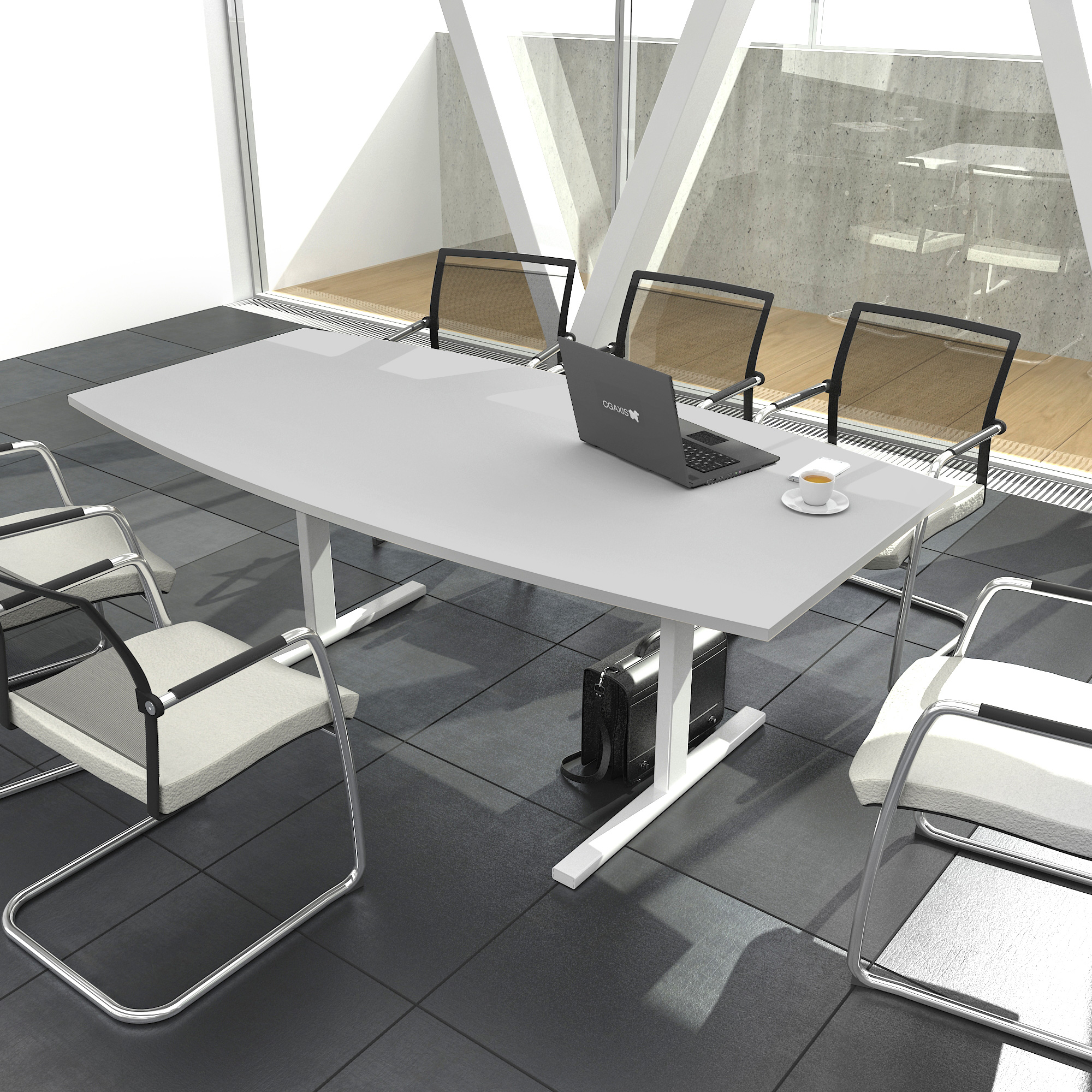T-EASY Konferenztisch | Bootsform, 1800 - 2400 mm (6 - 10 Personen), Perlgrau - 8 Main Image