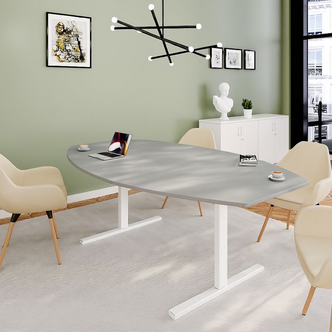 T-EASY Konferenztisch | Bootsform, 1800 - 2400 mm (6 - 10 Personen), Perlgrau