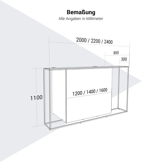 CANTO Empfangstheke | 2000 - 2400 mm, LED Beleuchtung wählbar, Grau CANTO Empfangstheke | 2000 - 2400 mm, LED Beleuchtung wählbar, Grau