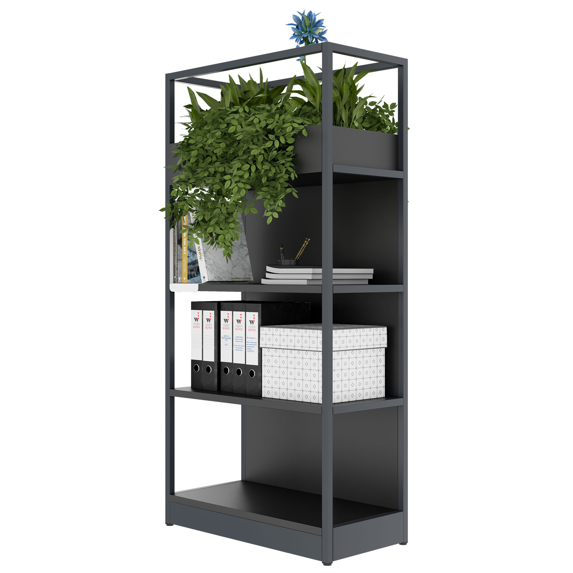 ATELLA shelf cabinet | 4 OH, 800 x 1610 mm, anthracite - 3 Main Image